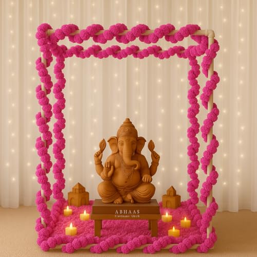 Abhaas 25PCS Decoration Mandap Tent Pandal with 5Pcs Marigold Garlands for Chaturthi Home Decor Cubical Mandap | Chaturthi/Festivals (25Pcs) (Pink, 20Inch Cube) - Image 1
