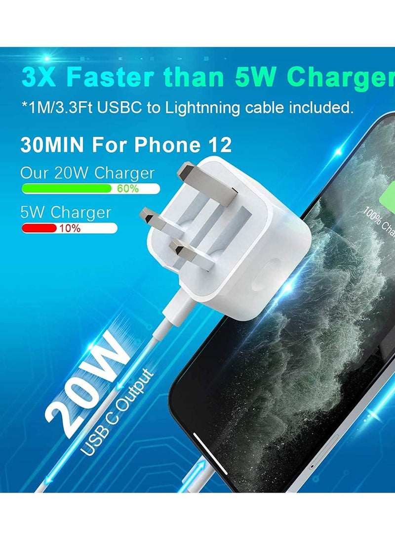 Generic - USB C Fast Charger Plug, 20W Foldable Type C Power Adapter, PD 3.0 Wall Plug Quick Charging with 1M Charging Cable for iPhone 14/13/13 Mini/13 Pro/13 Pro Max/12 Mini/12 Pro/iPad Pro - Image 1