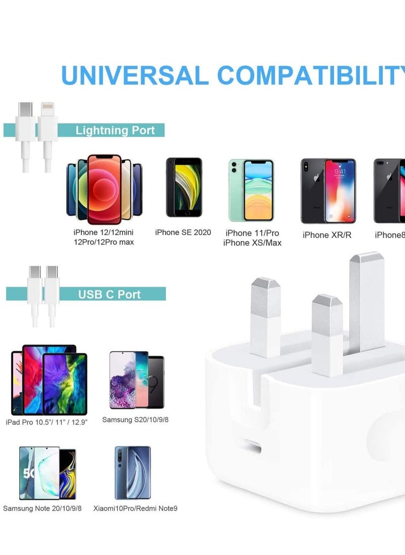 Generic - USB C Fast Charger Plug, 20W Foldable Type C Power Adapter, PD 3.0 Wall Plug Quick Charging with 1M Charging Cable for iPhone 14/13/13 Mini/13 Pro/13 Pro Max/12 Mini/12 Pro/iPad Pro - Image 1