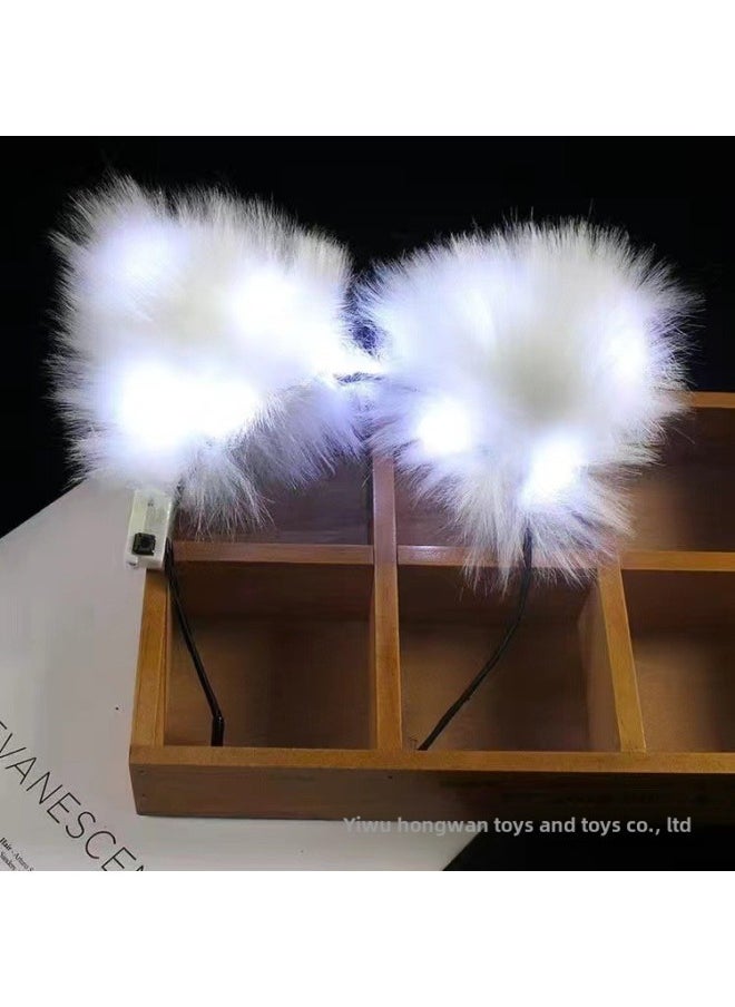 Hot Sale Luminous Rabbit Ear Hair Hoop Dragon Lantern Bow Ball Headwear 14 Light Woolly Rabbit Ear Toy-Color:Luminous Fox Ears-white Light  - Image 1
