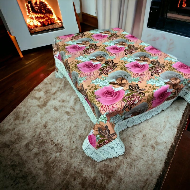 Kashtu Vatika Marble Rose Decor Printed Flower Design Thick Polyster Waterproof 24 Centre Table Cover with Leather Touch and White Lace for Size 40X60 inches Width x Length 40X60 Pink vatika  - Image 3
