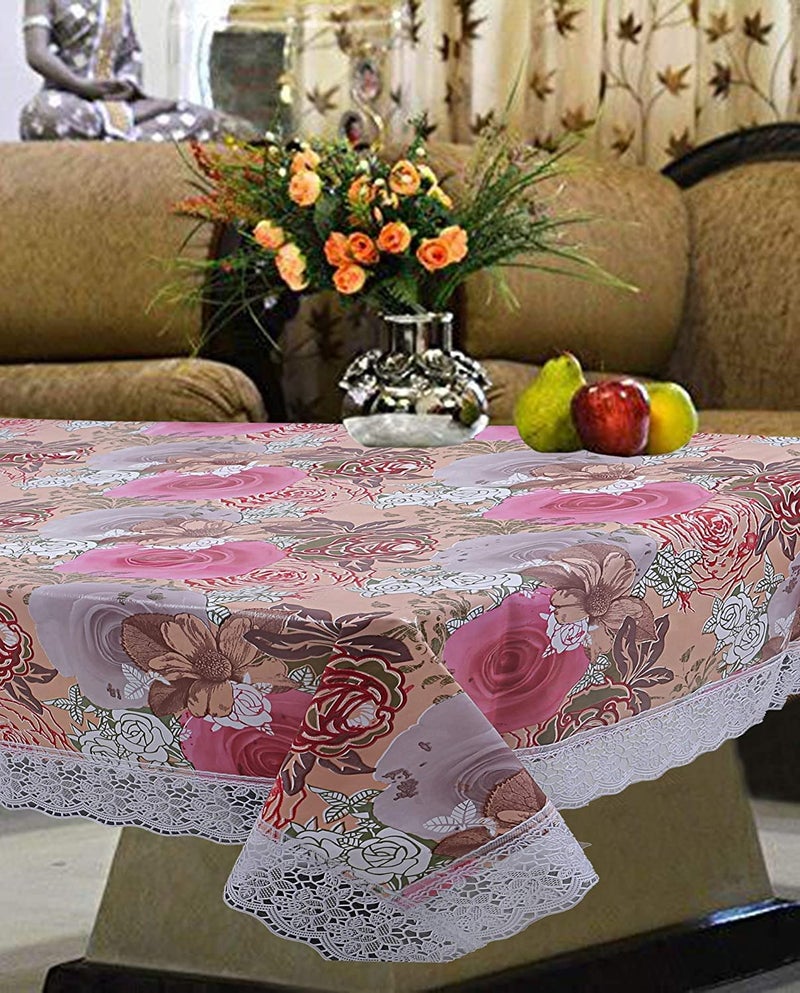 Kashtu Vatika Marble Rose Decor Printed Flower Design Thick Polyster Waterproof 24 Centre Table Cover with Leather Touch and White Lace for Size 40X60 inches Width x Length 40X60 Pink vatika  - Image 2