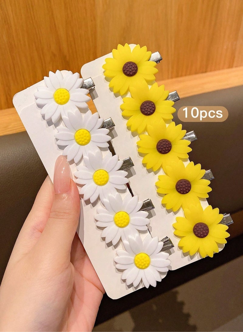 مشابك شعر بتصميم زهور دوار الشمس وزهور الاقحوان مجموعه من 10 قطع تضيف لمسة جمالية لتسريحات الأطفال - Image 3