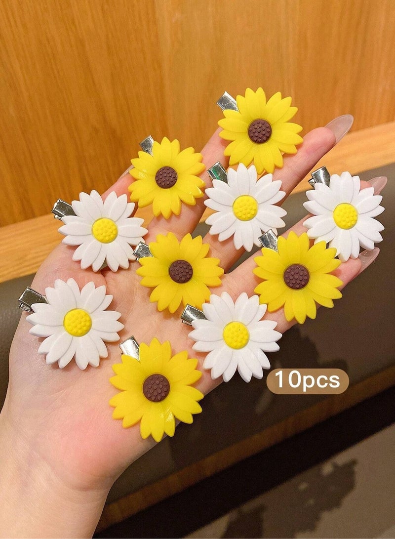 مشابك شعر بتصميم زهور دوار الشمس وزهور الاقحوان مجموعه من 10 قطع تضيف لمسة جمالية لتسريحات الأطفال - Image 4