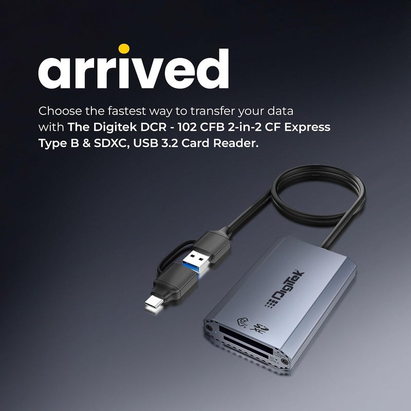 Digitek ® (DCR-102 CFB) 2 في 2 CF Express نوع B و SDXC، قارئ بطاقات USB 3.2 و 3.0، يدعم بطاقات SD/SDHC/SDXC/UHS-I/UHS II، يدعم Mac OS و iPad OS و Windows و Android و Linux و Harmony - Image 2