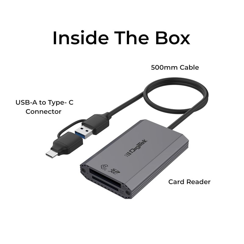 Digitek ® (DCR-102 CFB) 2 في 2 CF Express نوع B و SDXC، قارئ بطاقات USB 3.2 و 3.0، يدعم بطاقات SD/SDHC/SDXC/UHS-I/UHS II، يدعم Mac OS و iPad OS و Windows و Android و Linux و Harmony - Image 3