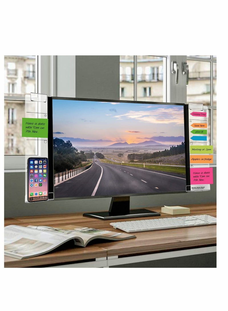 Computer Monitor Memo Board, Multifunction Clear  Monitor Memo Boards, Set of 2 (Left & Right) Acrylic Message Reminder Pad Side Panels Phone Holder, Utility Organizer for Office Desktop