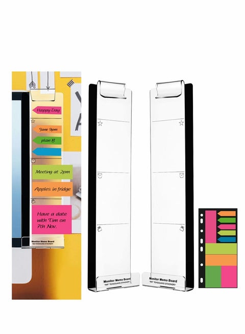 Computer Monitor Memo Board, Multifunction Clear  Monitor Memo Boards, Set of 2 (Left & Right) Acrylic Message Reminder Pad Side Panels Phone Holder, Utility Organizer for Office Desktop