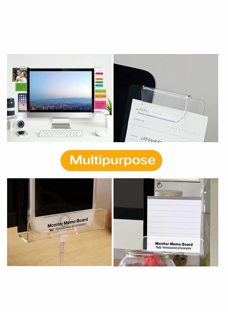 Computer Monitor Memo Board, Multifunction Clear  Monitor Memo Boards, Set of 2 (Left & Right) Acrylic Message Reminder Pad Side Panels Phone Holder, Utility Organizer for Office Desktop