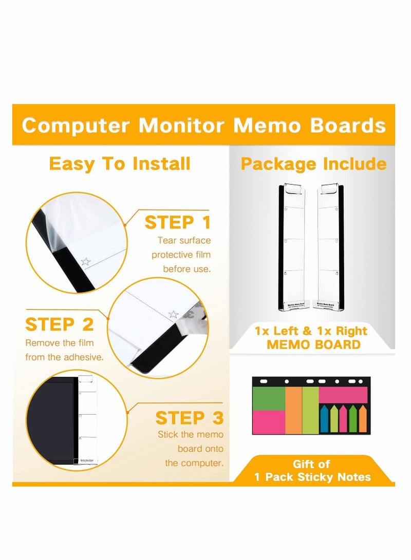 Computer Monitor Memo Board, Multifunction Clear  Monitor Memo Boards, Set of 2 (Left & Right) Acrylic Message Reminder Pad Side Panels Phone Holder, Utility Organizer for Office Desktop
