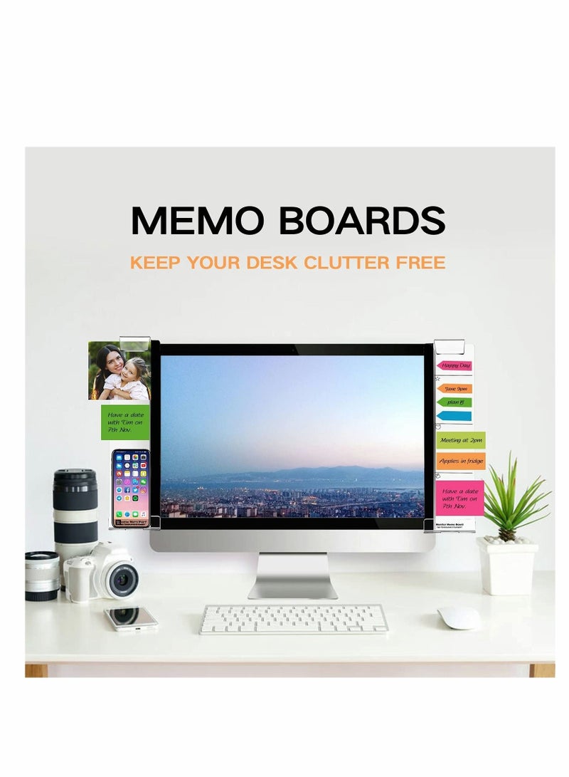 Computer Monitor Memo Board, Multifunction Clear  Monitor Memo Boards, Set of 2 (Left & Right) Acrylic Message Reminder Pad Side Panels Phone Holder, Utility Organizer for Office Desktop