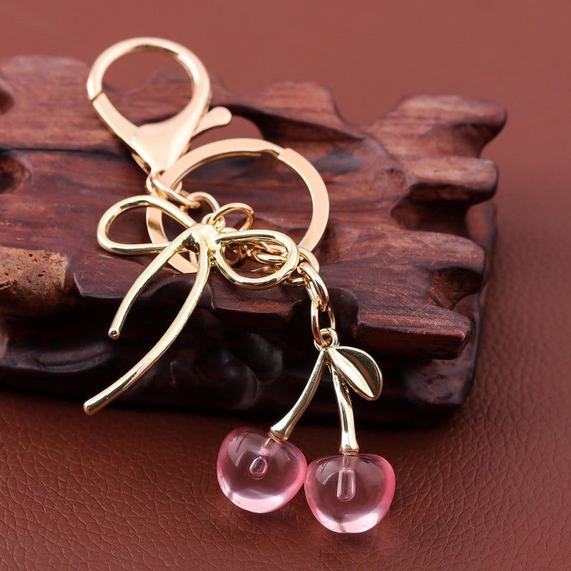 SORGERLY Pink Cherry Bag Charm Keychain - Cute Bow Purse Handbag Fruit Accessories - Beautiful Birthday Gift for Women (Pink cherry bow) - Image 5
