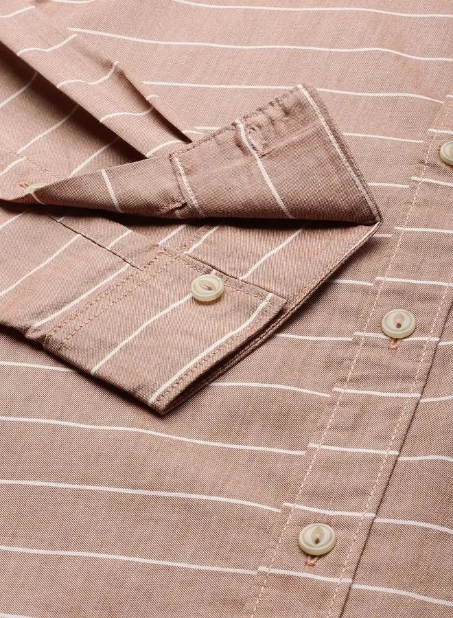 The Indian Garage Co  Men Slim Fit Striped Cutaway Collar Casual Shirt for Men | Best Price UAE