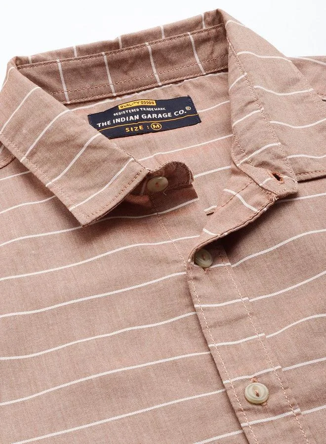 The Indian Garage Co  Men Slim Fit Striped Cutaway Collar Casual Shirt for Men | Best Price UAE