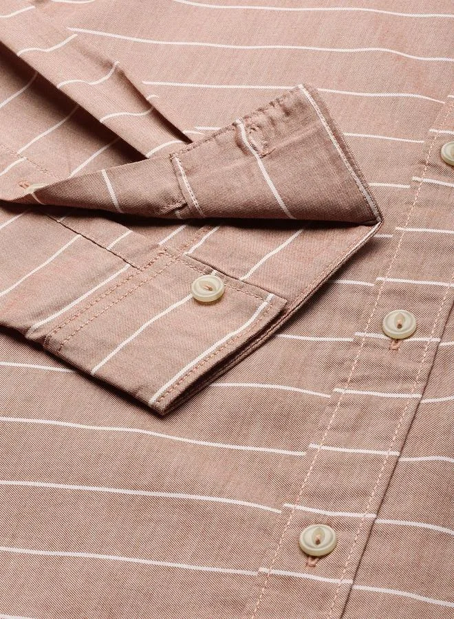 The Indian Garage Co  Men Slim Fit Striped Cutaway Collar Casual Shirt for Men | Best Price UAE