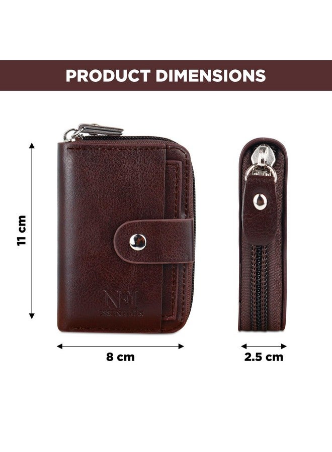 أساسيات المواد غير الغذائية حافظة بطاقات عمودية من الجلد الصناعي من NFI Essentials تحتوي على 9 فتحات وحامل بطاقات ائتمان وخصم وسحاب ومحفظة عملات معدنية للرجال والنساء ومحفظة نقود أكورديون ومحفظة أمان (MW-3) - Image 4