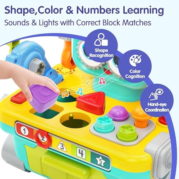ROBOT WORKBENCH FOR 1 YEAR OLD BOYS - 11-IN-1 TOOL SET WITH SOUNDS AND LIGHTS, BABY TOOL BENCH BIRTHDAY GIFT, TOYS FOR 12-18 MONTHS TODDLERS - Image 3