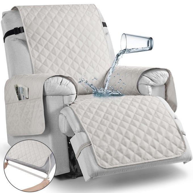 WATERPROOF RECLINER CHAIR COVERS WITH LEG STRAP 1 PIECE OVERSIZED RECLINER COVERS FOR LARGE RECLINER FOR PETS KIDS WASHABLE RECLINING CHAIR FURNITURE PROTECTOR28 OVERSIZED IVORY