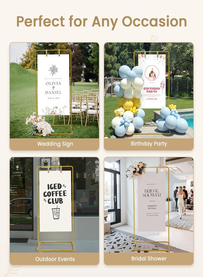 Victawks Wedding Welcome Sign Stand with Light, Welcome to our Wedding Sign Holder, Gold Easel Stand for Sign Poster With Design Bundle & Ground Stakes & Leather Sign Hanging Straps, Linen Sign Stand for - Image 5
