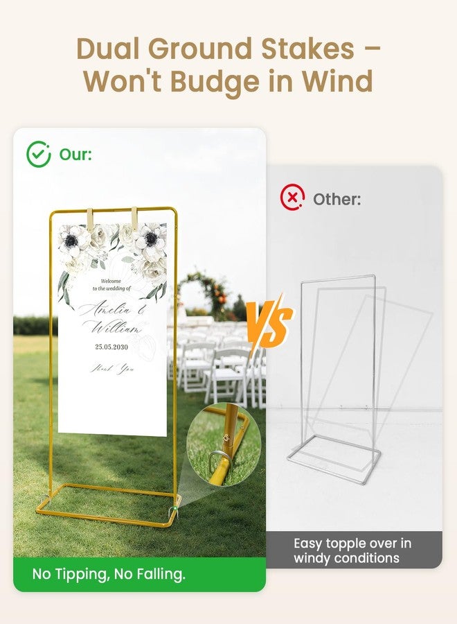 Victawks Wedding Welcome Sign Stand with Light, Welcome to our Wedding Sign Holder, Gold Easel Stand for Sign Poster With Design Bundle & Ground Stakes & Leather Sign Hanging Straps, Linen Sign Stand for - Image 4