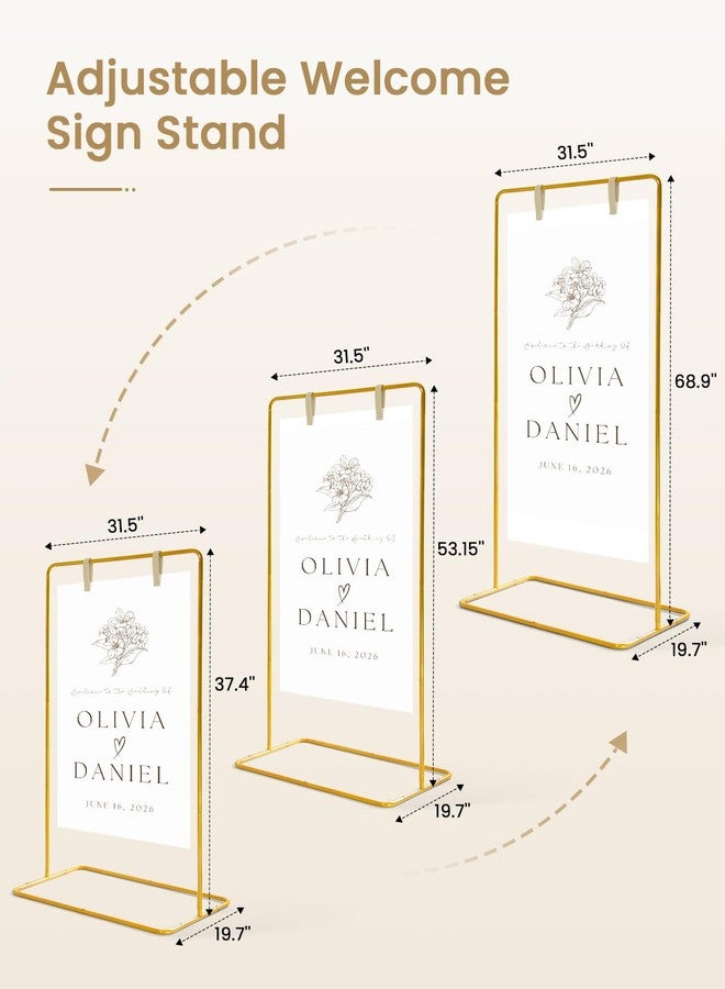 Victawks Wedding Welcome Sign Stand with Light, Welcome to our Wedding Sign Holder, Gold Easel Stand for Sign Poster With Design Bundle & Ground Stakes & Leather Sign Hanging Straps, Linen Sign Stand for - Image 3