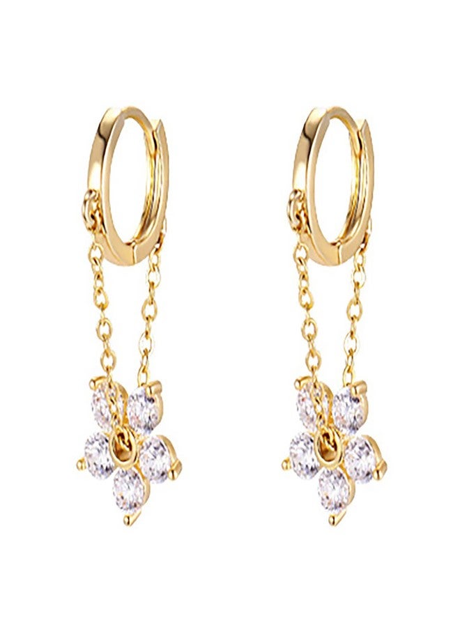 Reffeer 925 Sterling Silver Flower Chain Drop Earrings Hoop for Women Teen Girls Huggie Hoop Dangle Earrings Chain (B-Gold) - Image 1