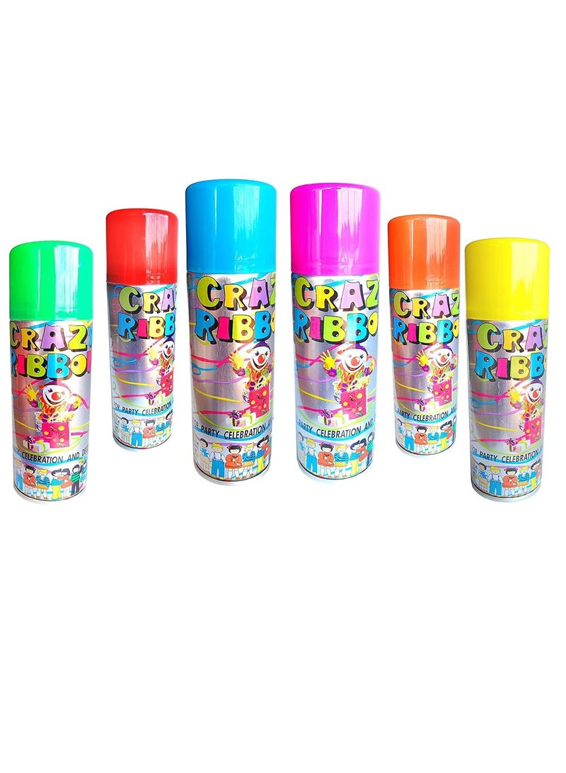 CRAZY RIBBON بخاخ خيوط ملونة للاحتفالات والتزيين، عبوة بخاخ شريطة مجنونة مكونة من 18 قطعة - Image 2