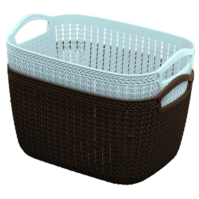 Kuber Industries سلة تخزين/منظم/صندوق بلاستيكي مصمم متعدد الاستخدامات غير قابل للكسر من هارت هوم Q-6 للاستخدام في المنزل والمطبخ والحمام والمكتب عبوة من 2 (أزرق وبني)-50HH01691 - Image 1