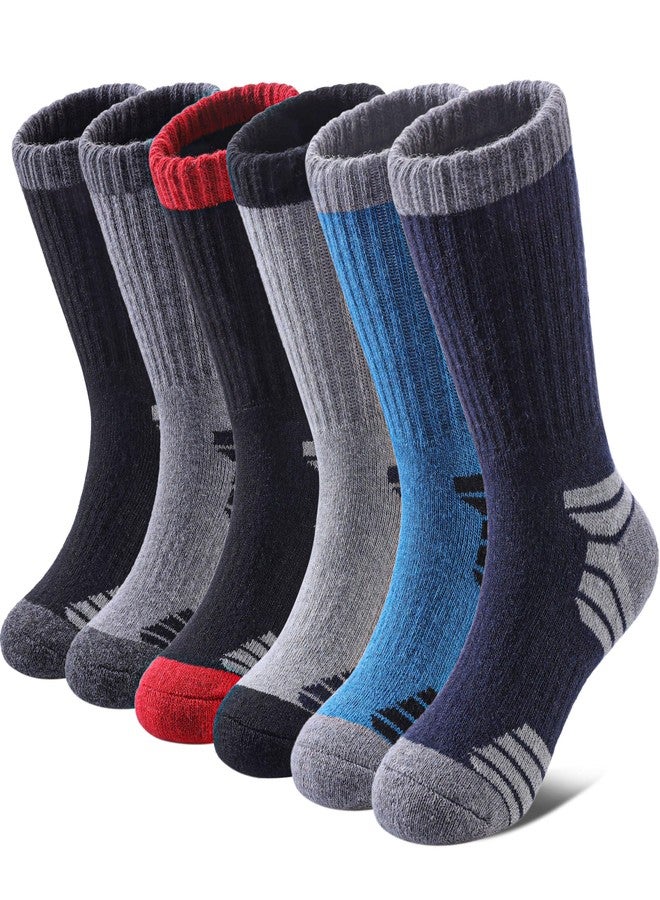SDBING Kids Merino Wool Hiking Socks Boys Girls Toddlers Thick Cushion Winter Warm Crew Gift Socks 6 Pairs (8-12 Years, Multicolor-1) - Image 1