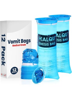 HEALQU Healqu Hospital Vomit Bags - 12 Pack 1000ml Car Throw Up Bag - for Airsick Travel & Motion Sickness - Leak Resistant Puke Bag - Disposable Barf Bags Throw Up, Nausea 