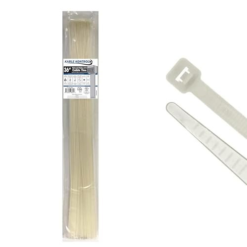 Kable Kontrol Cable Zip Ties Natural White 100 Pcs 36 Inch, 50 Lbs Tensile Strength, Self-locking Natural Nylon Clear Plastic Wire Ties wraps for Indoor or Outdoor Use - Image 1