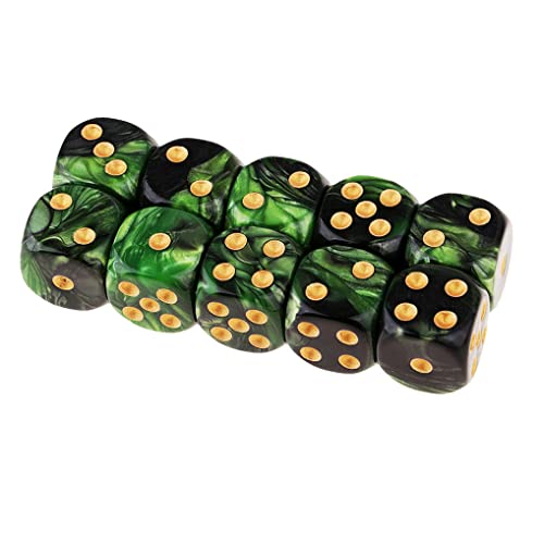 Yiotfandoll 10PCS Polyhedral D6 Dice 16mm Acrylic Dice Game Dice for RPG MTG DND Green Black - Image 1