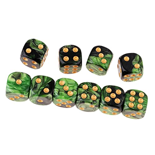 Yiotfandoll 10PCS Polyhedral D6 Dice 16mm Acrylic Dice Game Dice for RPG MTG DND Green Black - Image 5