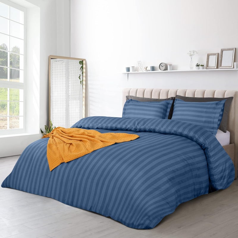 Utopia Bedding Duvet Cover Queen Size Set - 1 Duvet Cover with 2 Pillow Shams - 3 Pieces Comforter Cover with Zipper Closure - Ultra Soft Brushed Microfiber, 90 X 90 Inches (Queen, Stripe Navy) - Image 3