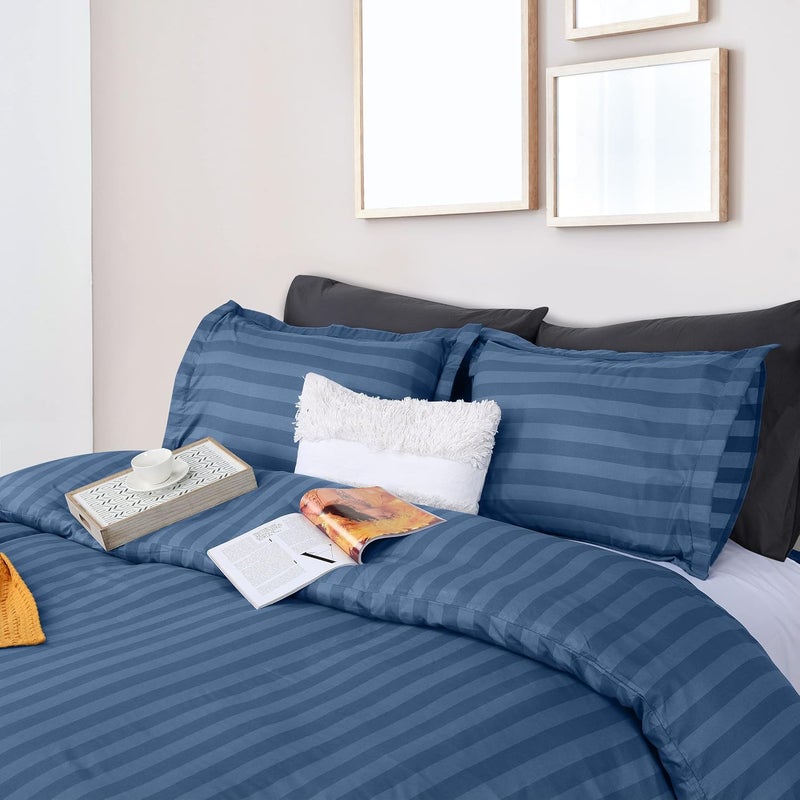 Utopia Bedding Duvet Cover Queen Size Set - 1 Duvet Cover with 2 Pillow Shams - 3 Pieces Comforter Cover with Zipper Closure - Ultra Soft Brushed Microfiber, 90 X 90 Inches (Queen, Stripe Navy) - Image 2