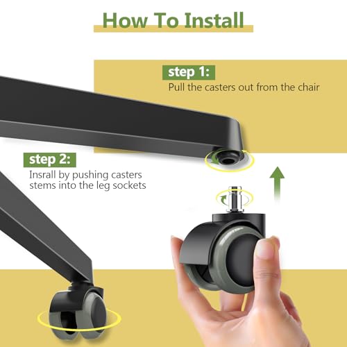 PChero 5 Packs PChero Office Chair Casters Wheels with Universal Standard Size 11mm Stem Diameter and 22mm Stem Length (0.43inch X 0.86inch), Support up to 550LBs Weight - Image 4