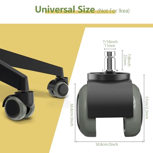 PChero 5 Packs PChero Office Chair Casters Wheels with Universal Standard Size 11mm Stem Diameter and 22mm Stem Length (0.43inch X 0.86inch), Support up to 550LBs Weight - Image 2