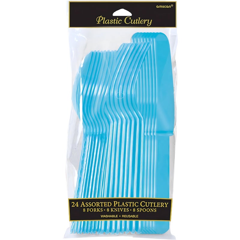 Amscan Caribbean Colored Assorted Plastic Cutlery Set - 24ct - Perfect for Parties and Events - Image 2