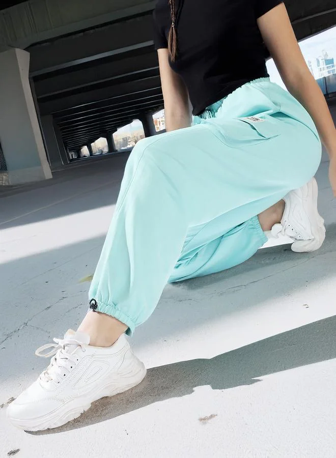 HIGH STAR Women'S Blue 100% Cotton Solid Pattern Full Length Casual Jogger Track Pant