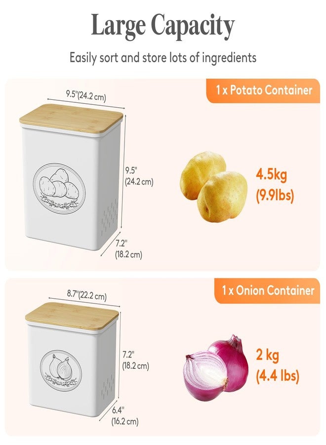 Lifewit Potato and Onion Storage Bin, Stackable Vegetable Storage Tins with Aerating Holes and Lid, Plastic Canister Keeper for Pantry Kitchen Countertop, Set of 2, 10L, White - Image 2