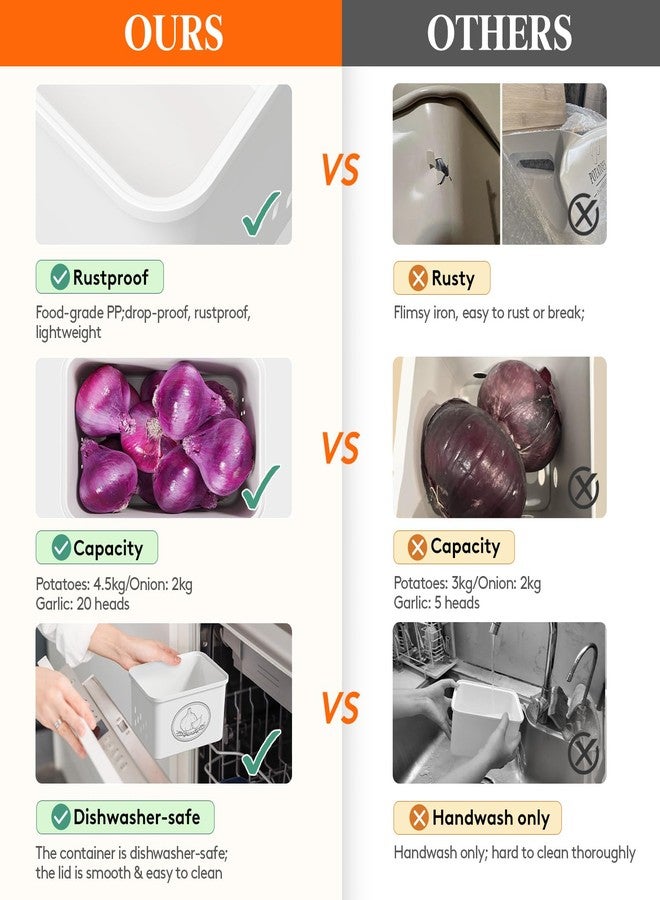 Lifewit Potato and Onion Storage Bin, Stackable Vegetable Storage Tins with Aerating Holes and Lid, Plastic Canister Keeper for Pantry Kitchen Countertop, Set of 2, 10L, White - Image 4