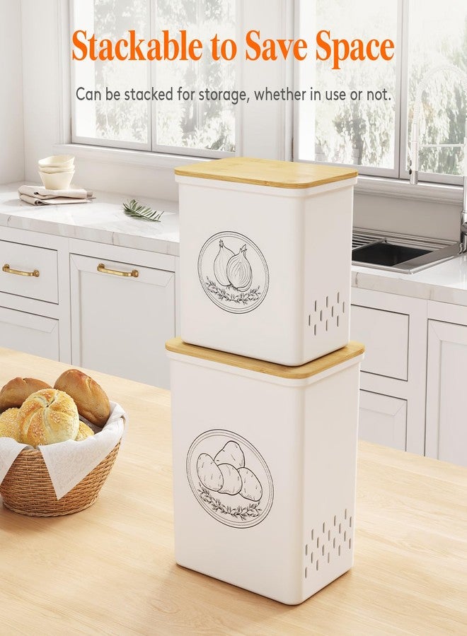 Lifewit Potato and Onion Storage Bin, Stackable Vegetable Storage Tins with Aerating Holes and Lid, Plastic Canister Keeper for Pantry Kitchen Countertop, Set of 2, 10L, White - Image 5