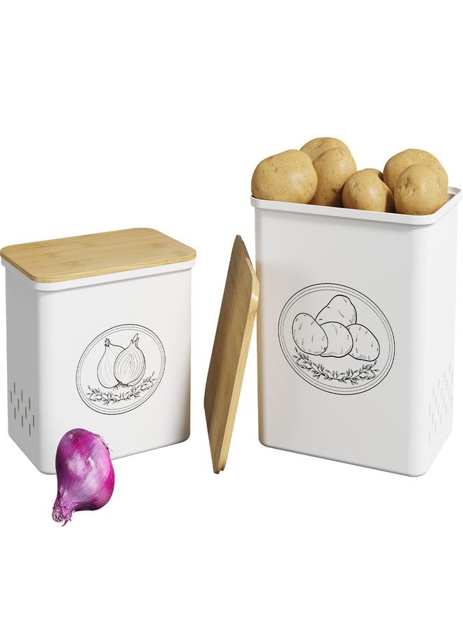 Lifewit Potato and Onion Storage Bin, Stackable Vegetable Storage Tins with Aerating Holes and Lid, Plastic Canister Keeper for Pantry Kitchen Countertop, Set of 2, 10L, White - Image 1