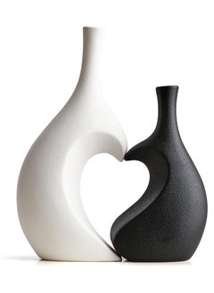 ba9ma بصمة -ba9ma .Unique Heart Shaped Vase: Set of 2 Black and White Heart Shaped Vase for Home Decor Minimalist Modern Decorative Vases for Living Room Dining Room Table Coffee Table Centerpiece Shelf Decoration  - Image 1