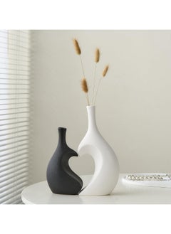 ba9ma بصمة -ba9ma .Unique Heart Shaped Vase: Set of 2 Black and White Heart Shaped Vase for Home Decor Minimalist Modern Decorative Vases for Living Room Dining Room Table Coffee Table Centerpiece Shelf Decoration  - Image 3