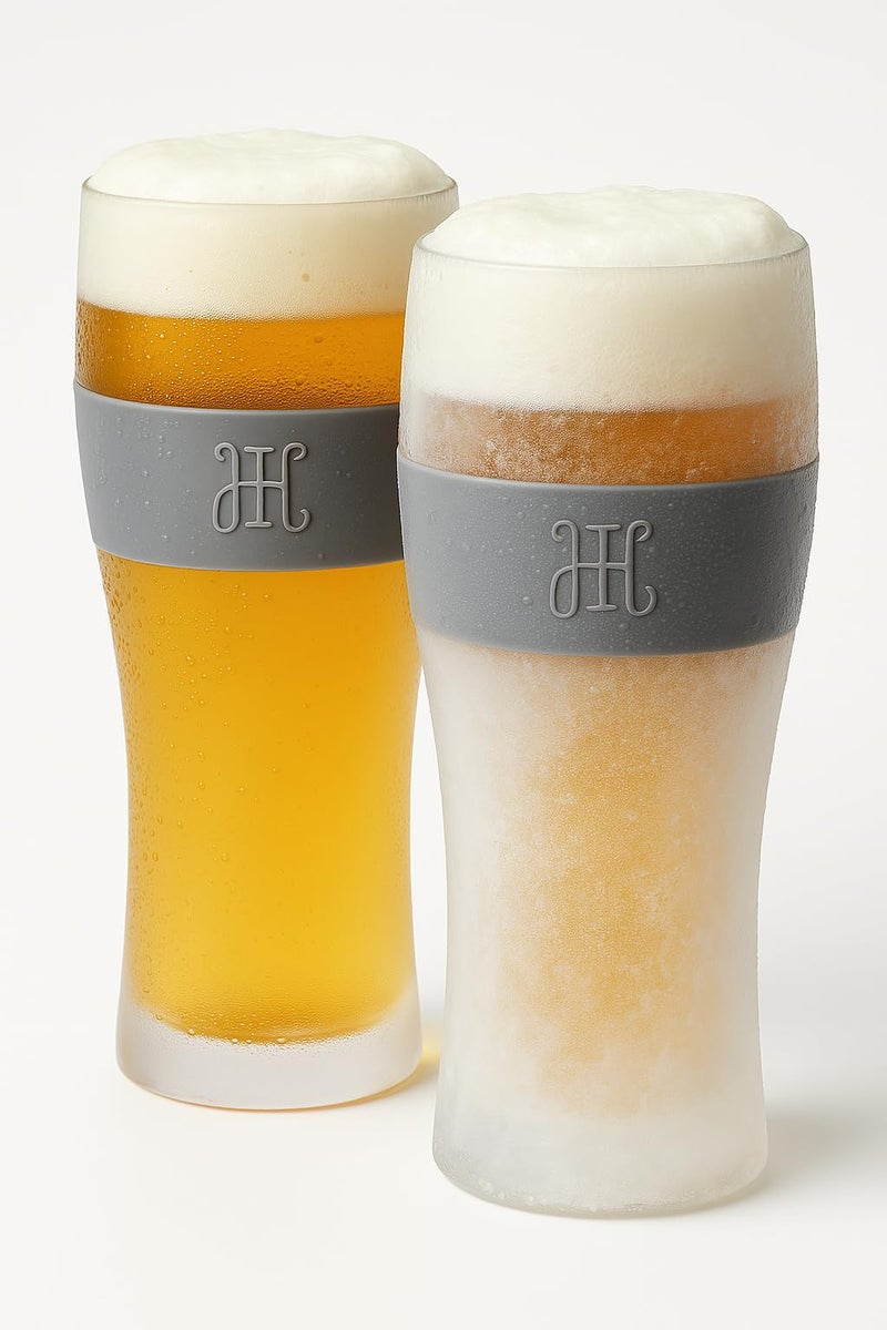 Khen Frozen Pint Beer Glasses - Freezable Mugs Freeze Chiller, Birthday Gifts Him, Men, Dad, Guys, Cooling Cups 12oz Unbreakable Acrylic, Double Walled Insulated Glass Gift, Iced Coffee Tumbler, 2 Set - Image 4