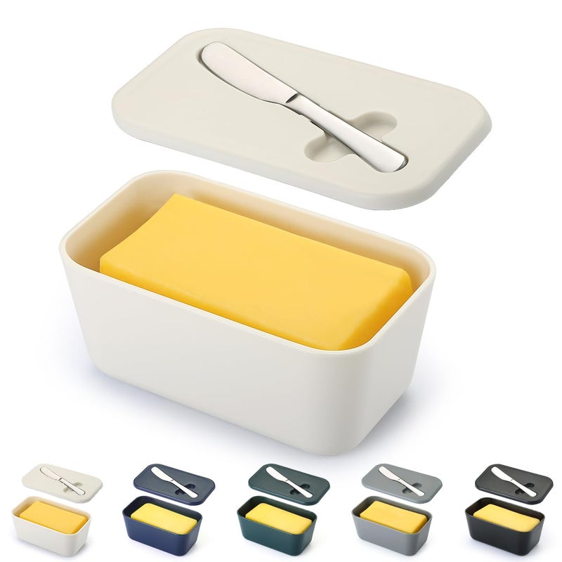 ReaNea Butter Dish With Lid For Countertop And Refrigerator Door Shelf, ReaNea Plastic Butter Holder Tray Container With Butter Knife, Easy Scoop Dishwasher Safe - Image 1