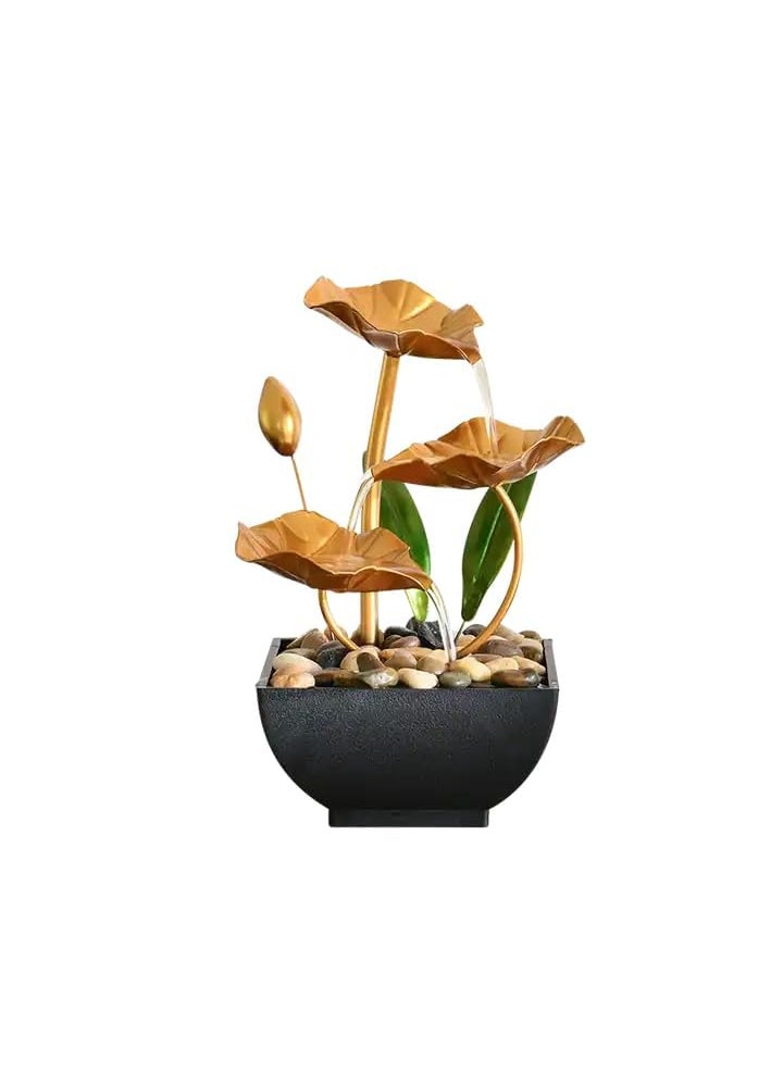 Zipzox Zipzox Metal Tabletop Water Fountain Decor Ornaments with Waterfall Desktop Lotus Fountains Deep Basin and Natural River Rocks Indoor Zen Relaxation for Office Bedroom Decor Item Golden 1 PCS  - Image 1