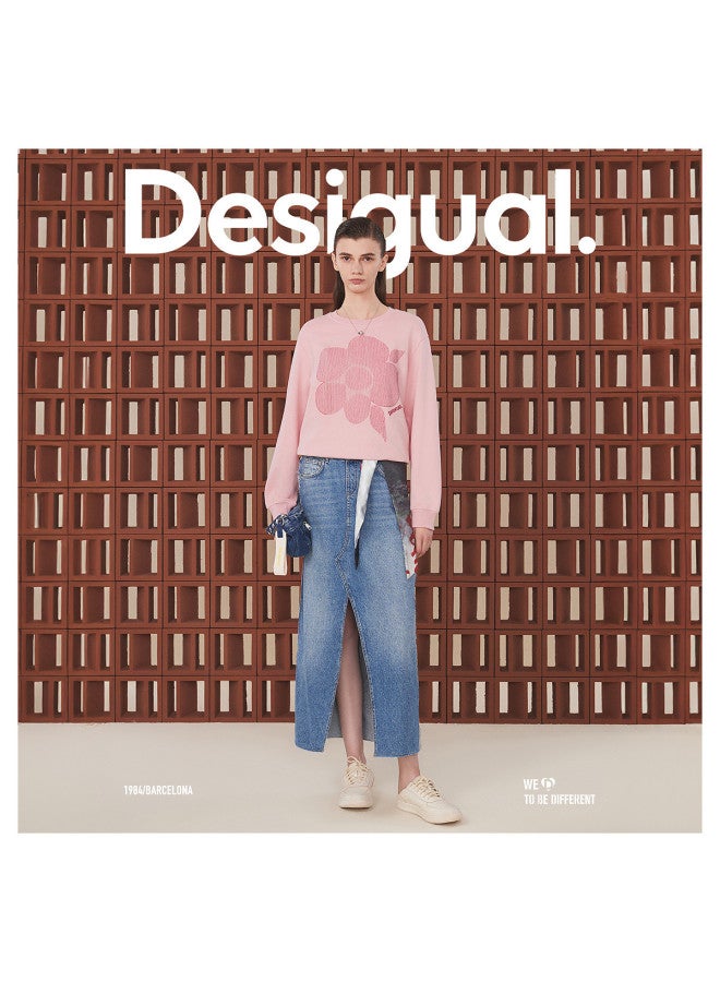 DESIGUAL تنورة ميدي من الجينز مستقيمة قليلاً مع تطريز باث ورك - Image 2