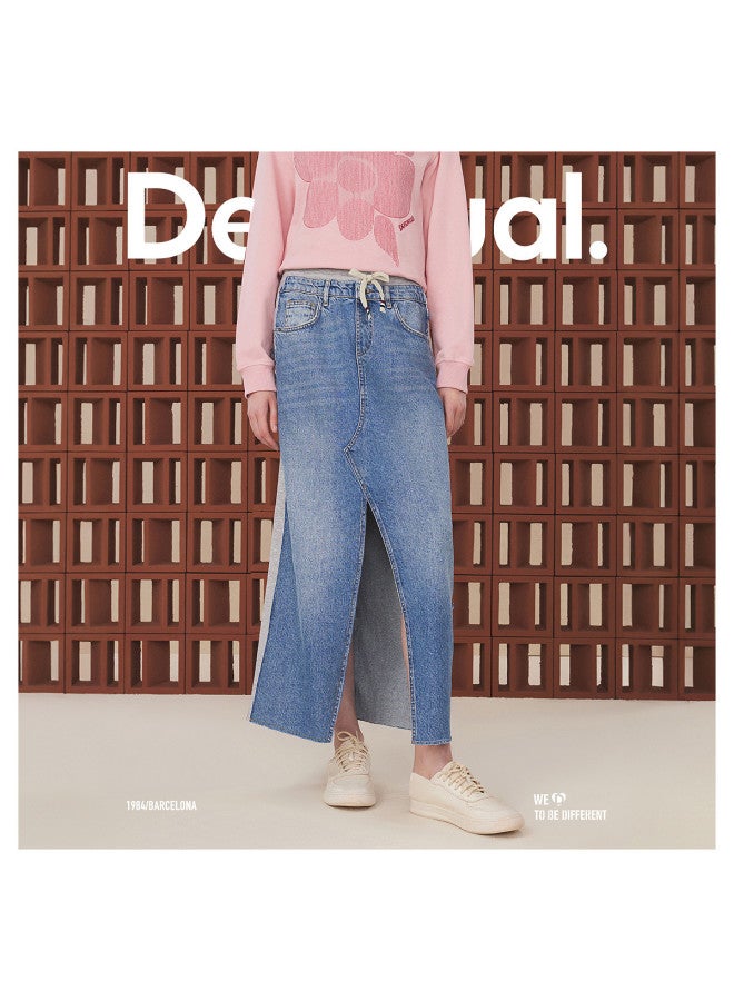 DESIGUAL تنورة ميدي من الجينز مستقيمة قليلاً مع تطريز باث ورك - Image 3